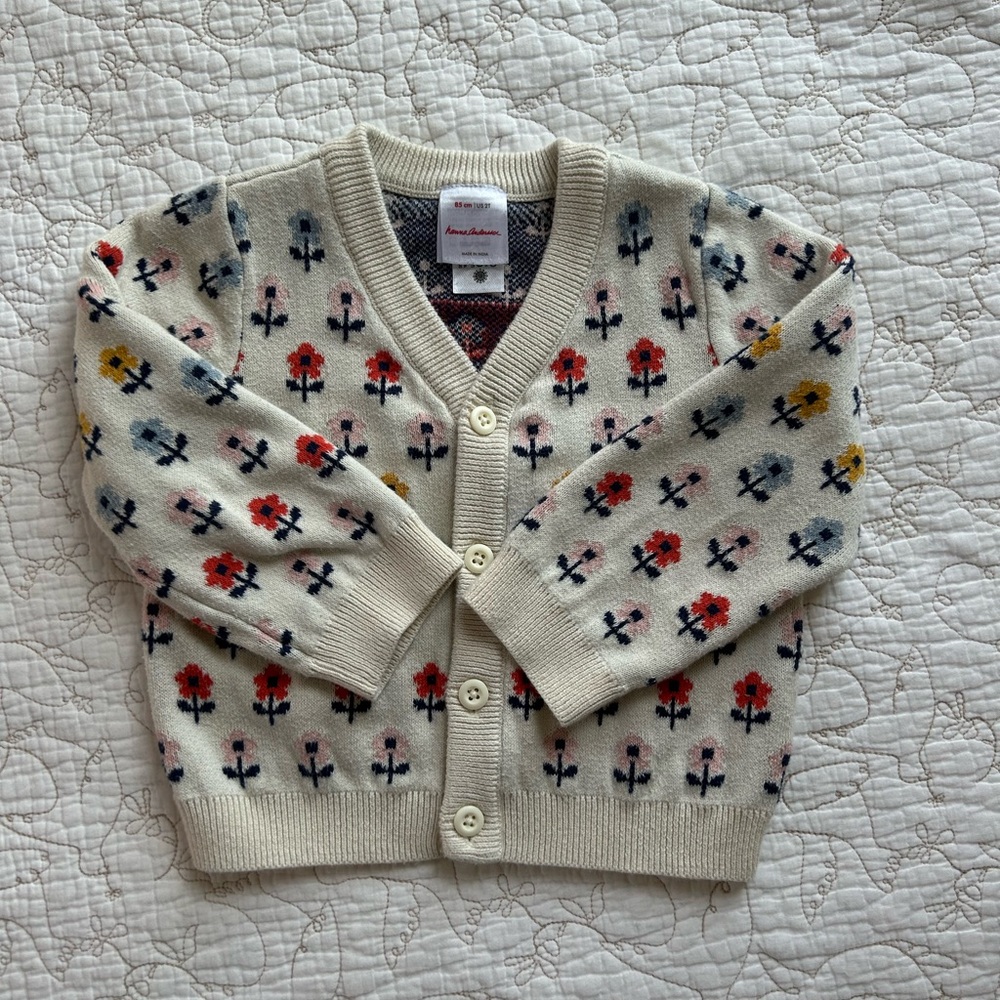 Hanna Andersson Cream Floral Kids Cardigan